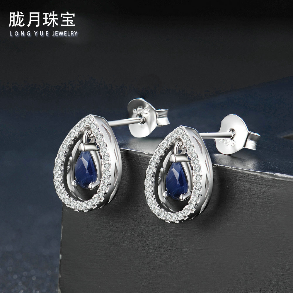 S925純銀鑲嵌天然黑藍寶石耳釘 跨境貨源，工廠直供的珠寶批發新機遇